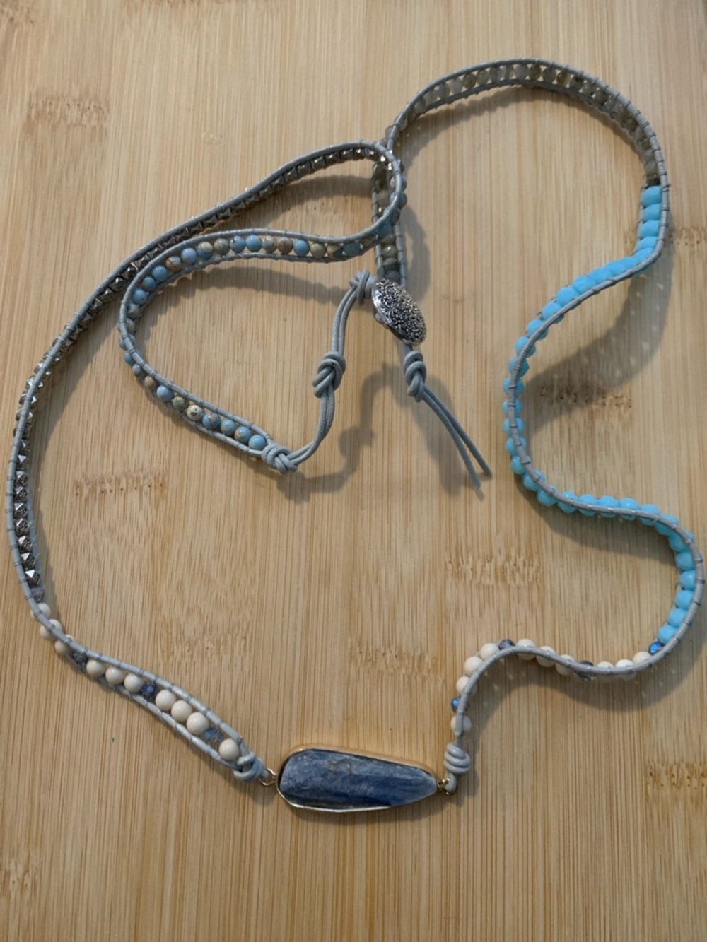 Handmade Blue Stone Wrap Necklace - Light Blue Beaded Women’s Jewelry